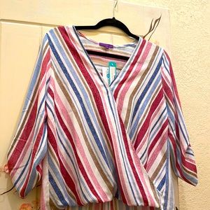 Allan surplice roll tab high-low top